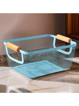 UMAI - Metal Mesh Basket with Wooden Handle Multipurpose Blue