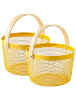 UMAI - Metal Mesh Baskets with Wooden Handle Multipurpose Yellow