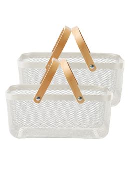 UMAI - Metal Mesh Baskets with Wooden Handle Multipurpose White