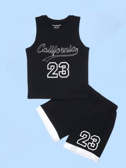 Be Awara - Boys California Print Trim Tank Top Jersey & Shorts - Black (Set of 2)