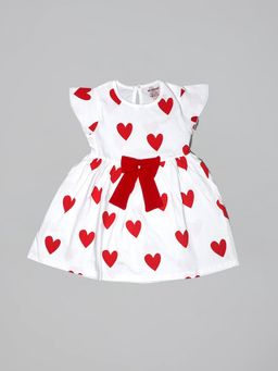 Be Awara - Girls Heart Pattern Ruffle Trim Frock - White