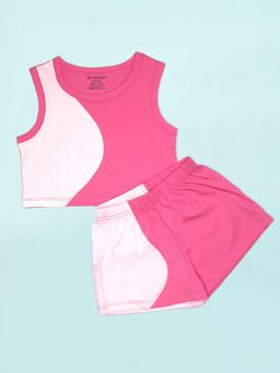 Be Awara - Girls Dual Tone Color Block Tank Top and Shorts - Pink (Set of 2)