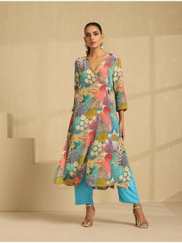 Indy Raaga - Pure Crape Printed Angrakha Kurta