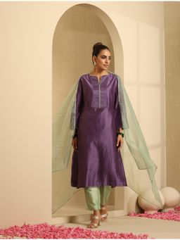 Indy Raaga - Chanderi Embroidered Kurta -Purple