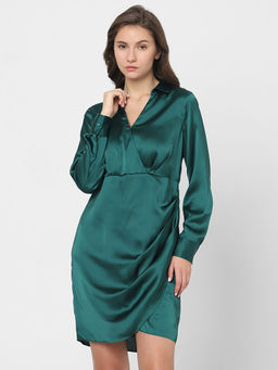 VERO MODA - Teal Satin Shirt Dress