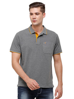 Classic Polo - Men Cotton Solid Regular Fit Polo Neck Anthra Melange Color T-Shirt
