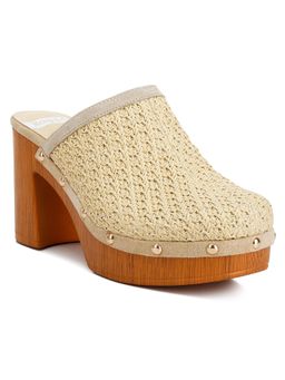 Rag & Co - Women Cream Raffia Mules Heels