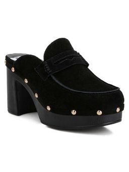 Rag & Co - Women Black Suede Platform Mules Heels