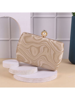 Mochi - Gold Marbled Satin Finish Clutch with Gemstone Button Bag