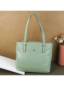 Metro - Womens Green Faux Leather Multi-Compartment Tote Bag