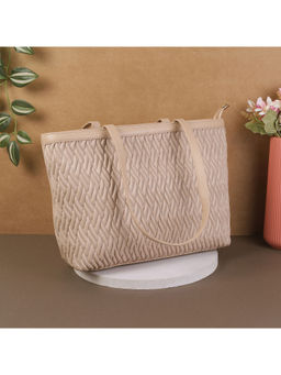 Metro - Womens Beige Faux Leather Textured Handbag