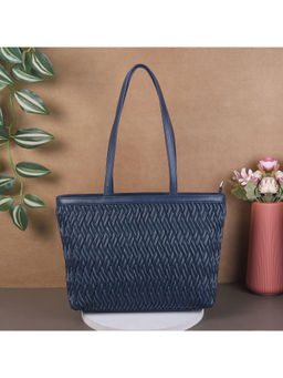 Metro - Womens Blue Faux Leather Textured Handbag