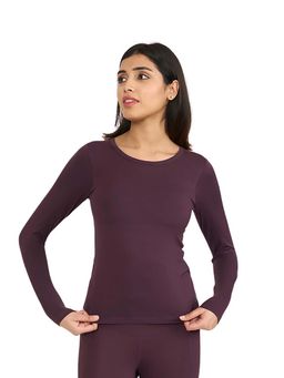 Hunnit - Purple Zen Full Sleeves Active Wear T-Shirt for Women with Built In Bra