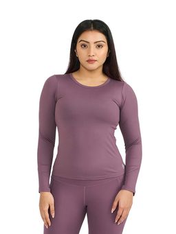 Hunnit - Mauve Zen Full Sleeves Active Wear T-Shirt for Women with Built In Bra