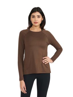 Hunnit - Brown Zen Full Sleeves Active Wear Training T-Shirt for Women