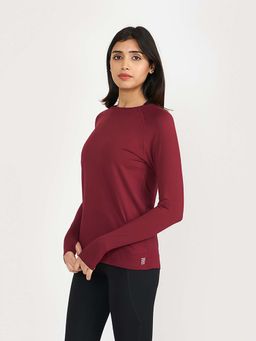 Hunnit - Wine Zen Full Sleeves Active Wear Training T-Shirt for Women