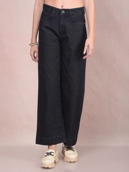 CRIMSOUNE CLUB - Women Black Solid Wide Fit Women's Jeans