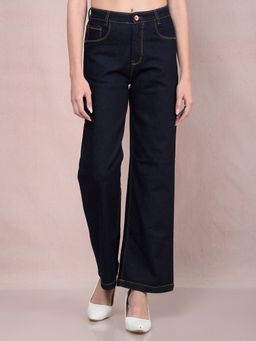 CRIMSOUNE CLUB - Women Navy Blue Solid Wide Fit Women's Jeans