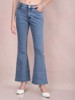 CRIMSOUNE CLUB - Women Blue Solid Bootcut Fit Women's Jeans