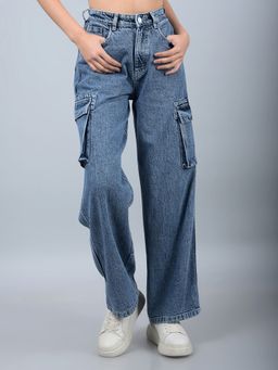 CRIMSOUNE CLUB - Women Blue Solid Wide Fit Women's Jeans