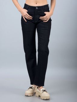 CRIMSOUNE CLUB - Women Navy Blue Solid Straight Fit Women's Jeans