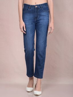 CRIMSOUNE CLUB - Women Blue Solid Straight Fit Women's Jeans