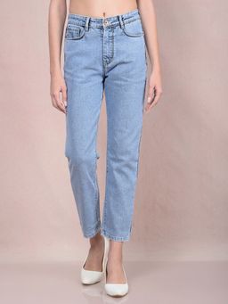 CRIMSOUNE CLUB - Women Blue Solid Straight Fit Women's Jeans