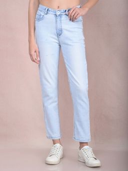 CRIMSOUNE CLUB - Women Blue Solid Straight Fit Women's Jeans
