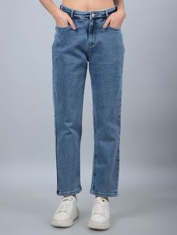 CRIMSOUNE CLUB - Women Blue Solid Straight Fit Women's Jeans