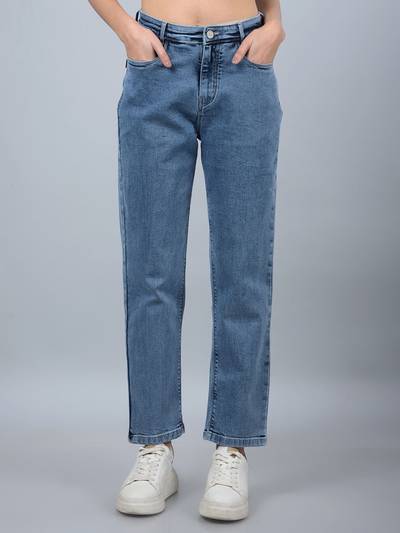 Women Blue Solid Straight Fit Women's Jeans