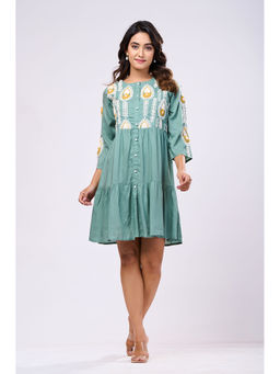 Zolo Label - Designer Green Rayon Embroidered Mini Dress