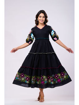 Zolo Label - Elegant Cotton Black Embroidered Maxi Dress