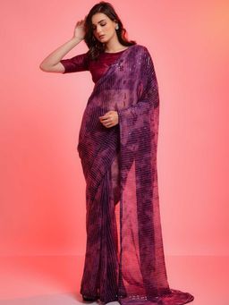 Odette - Purple Chiffon with Sequence Work Sequence Saree with Unstitched Blouse