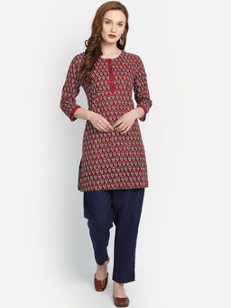 Suti - Women Cotton Block Print Straight Tunic - Red