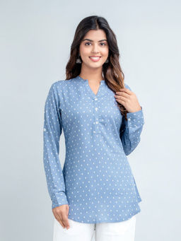 Suti - Women Rayon Printed Top - Blue