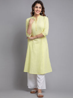Suti - Women Cotton Straight Embellished Work Kurta - Yellow
