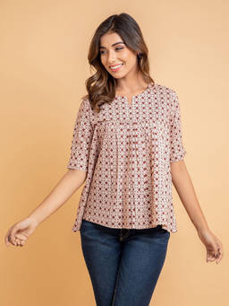 Suti - Women Cotton Flared And Gathered Top - Maroon