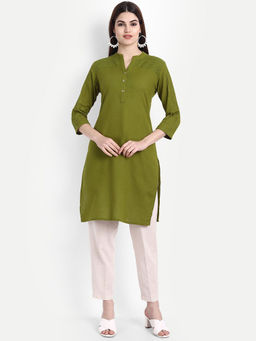 Suti - Women Cotton Straight Pitucks Kurta - Green