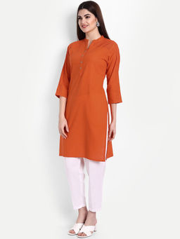 Suti - Women Cotton Straight Pitucks Kurta - Orange