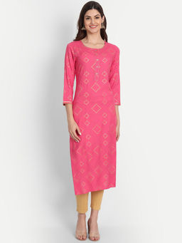 Suti - Women Rayon Bandhej Print Straight Kurta - Pink