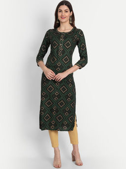 Suti - Women Rayon Bandhej Print Straight Kurta - Green