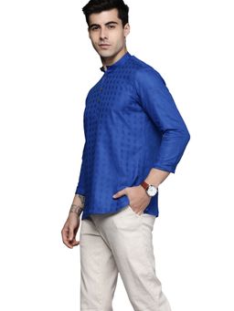 Manyavar - Blue Blended Cotton Casual Short Kurta
