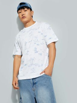 max - White Cotton Half Sleeves Crew Neck Printed T-Shirt