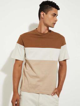 max - Orange Cotton Half Sleeves Crew Neck Colorblock T-Shirt