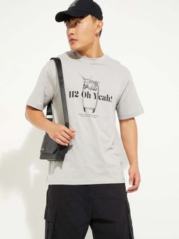 max - Grey Cotton Half Sleeves Crew Neck Printed T-Shirt