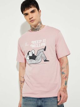 max - Pink Cotton Half Sleeves Crew Neck Printed T-Shirt