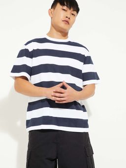 max - Multi-Color Cotton Half Sleeves Crew Neck Stripes T-Shirt