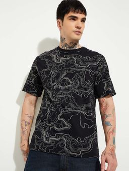 max - Black Cotton Half Sleeves Crew Neck Printed T-Shirt
