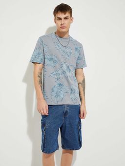 max - Grey Cotton Half Sleeves Crew Neck Printed T-Shirt