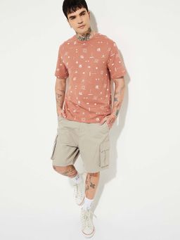 max - Orange Cotton Half Sleeves Crew Neck Printed T-Shirt